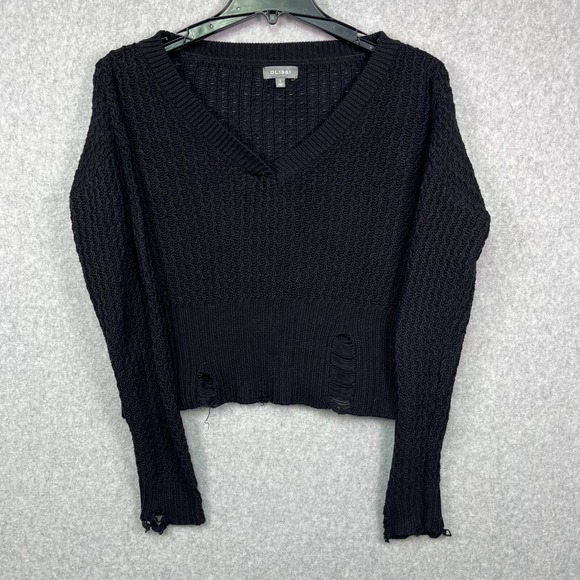 DL1961 Sweater Women's Small Black V-Neck Long Sleeve Knit Minimalist Pullover - Picture 1 of 7
